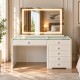 Hollywood 6 Drawers Dresser White 100cm + Tube LED Vanity Mirror 80x60cm