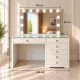 Hollywood 6 Drawers Dresser White 100cm + Bulb Vanity Mirror 80x60cm