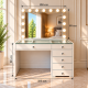 Hollywood 6 Drawers Dresser White 100cm + Bulb Vanity Mirror with Bluetooth 100x80cm