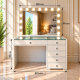 Hollywood 6 Drawers Dresser White 100cm + Bulb Vanity Mirror with Bluetooth 100x80cm