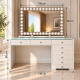Hollywood 8 Drawers Dresser White 120cm + Diamond Vanity Mirror 100x80cm