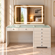 Hollywood 8 Drawers Dresser White 120cm + Tube LED Vanity Mirror 80x60cm