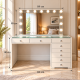 Hollywood 8 Drawers Dresser White 120cm + Bulb Vanity Mirror 110x80cm
