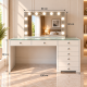 Hollywood 8 Drawers Dresser White 120cm + Bulb Vanity Mirror 80x60cm