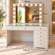 Hollywood 8 Drawers Dresser White 120cm + Bulb Vanity Mirror with Bluetooth 100x80cm