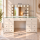 Hollywood 13 Drawers Dresser White 125cm + Bulb Vanity Mirror 80x60cm