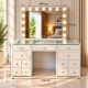 Hollywood 13 Drawers Dresser White 125cm + Bulb Vanity Mirror with Bluetooth 100x80cm