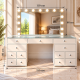 Hollywood 13 Drawers Dresser White 150cm + Bulb Vanity Mirror 110x80cm