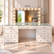 Hollywood 13 Drawers Dresser White 150cm + Bulb Vanity Mirror with Bluetooth 100x80cm