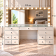 Hollywood 13 Drawers Dresser White 150cm + Bulb Vanity Mirror with Bluetooth 150x80cm