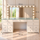 Hollywood 13 Drawers Dresser White 180cm + Bulb Vanity Mirror 150x80cm