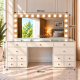 Hollywood 13 Drawers Dresser White 180cm + Bulb Vanity Mirror with Bluetooth 150x80cm