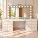 Hollywood 13 Drawers Dresser White 200cm + Bulb Vanity Mirror 150x80cm