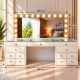 Hollywood 13 Drawers Dresser White 200cm + Bulb Vanity Mirror with Bluetooth 150x80cm