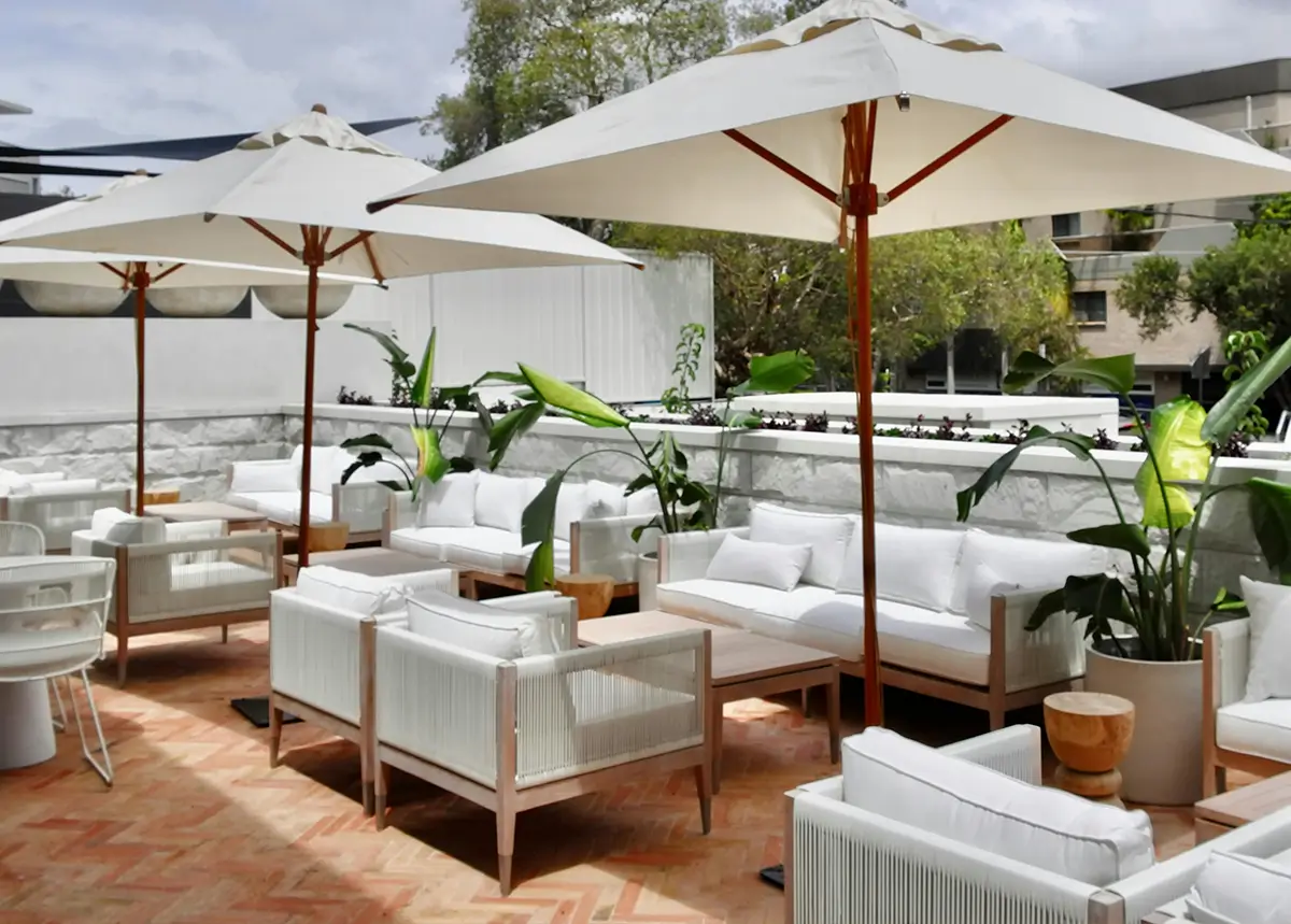 Clean patio setups, designed for social comfort